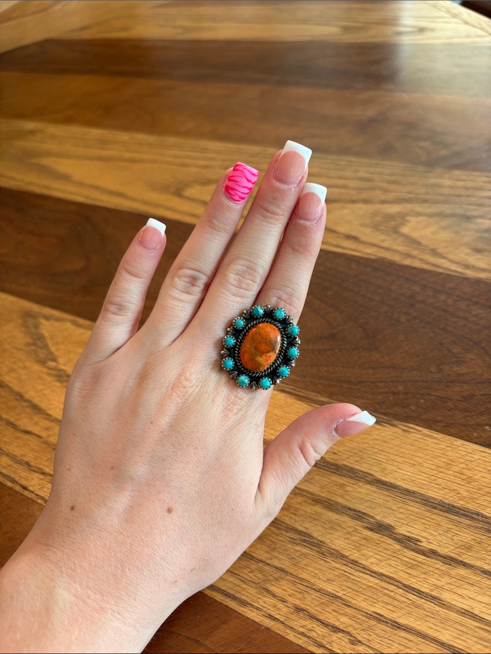 Authentic Turquoise and Spiny Oyster Ring